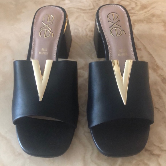 EXÉ CARMEN BLACK MULE • GOLD ACCENTS • 2” BLOCK HEEL • Sz 38 • NWT - Picture 14 of 15